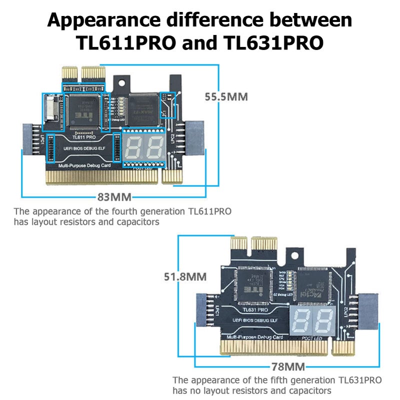 Jadeshay جيدشاي TL631 برو محلل اللوحة الأم بطاقة تشخيص، PCI ميني PCI-E LPC مختبر اللوحة الأم بطاقات تصحيح الأخطاء لأجهزة اللابتوب والكمبيوتر المكتبي - Image 5